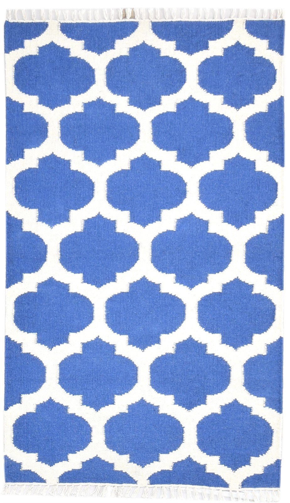 Blue Wool Rug 3' X 5' Modern Dhurrie Moroccan Scroll Tile Small Carpet 