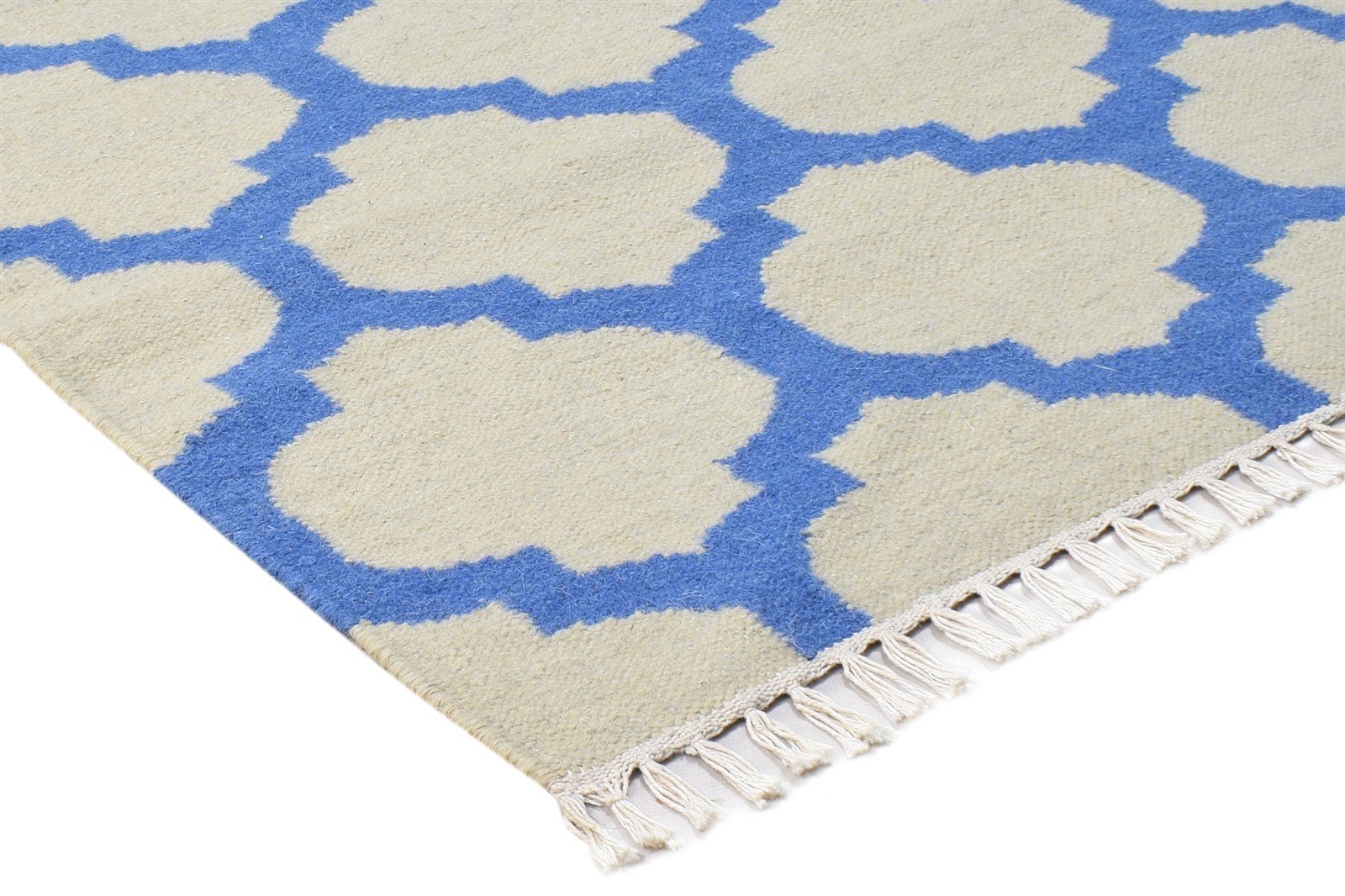 Wool Beige Rug 3' X 5' Modern Dhurrie Moroccan Scroll Tile Small Carpet 