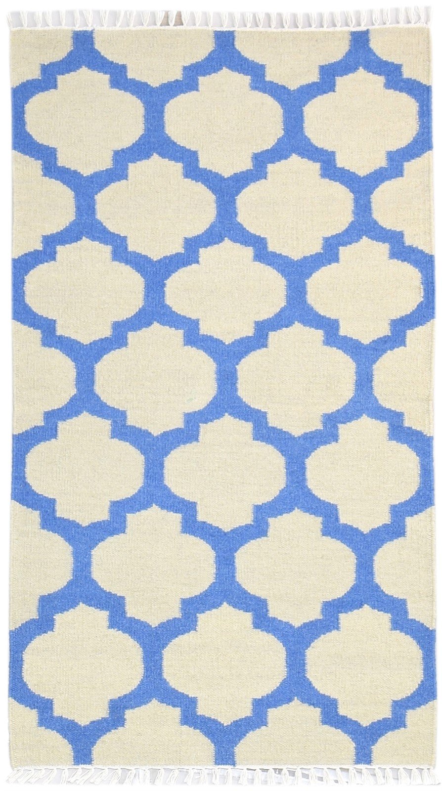 Wool Beige Rug 3' X 5' Modern Dhurrie Moroccan Scroll Tile Small Carpet 