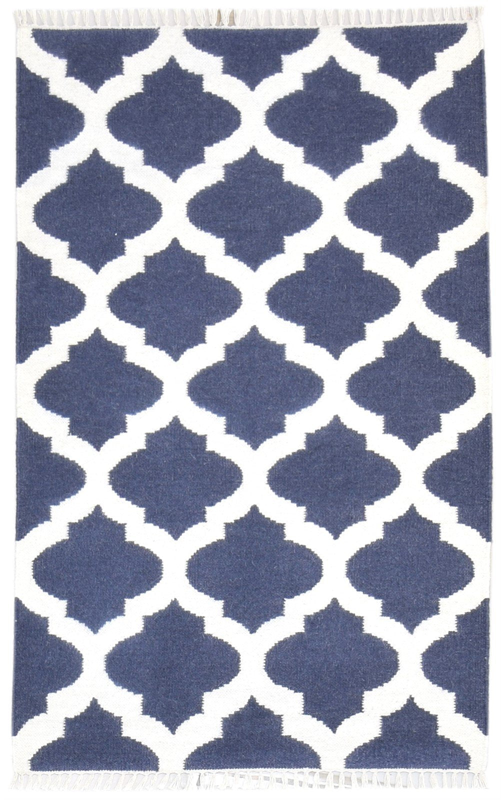 3' X 5' Rug Wool Blue Modern Dhurrie Moroccan Scroll Tile Small Carpet 