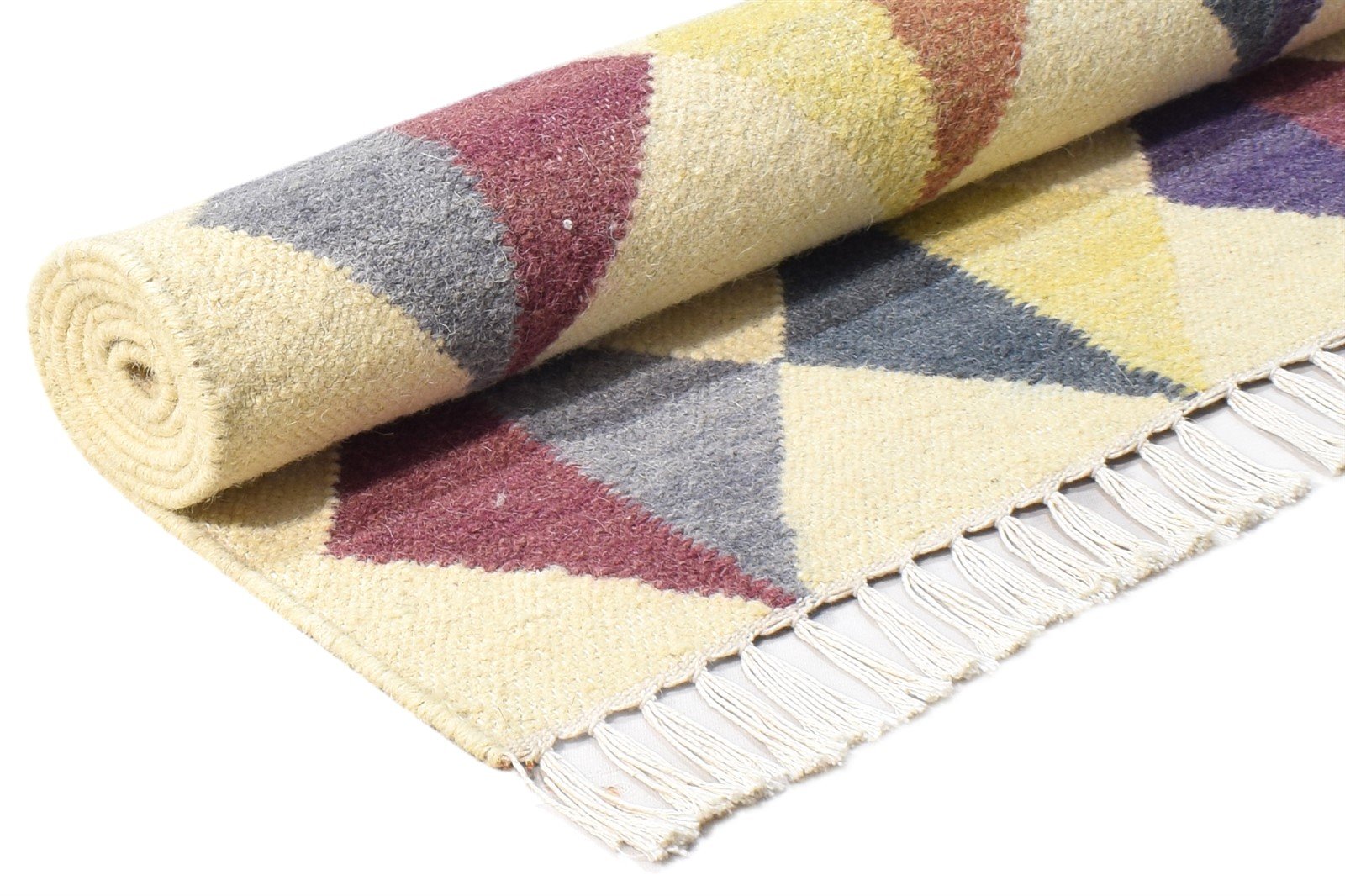 Dhurrie Multi Color Wool Rug 3' X 5' Modern Scandinavian Triangles Small Carpet 