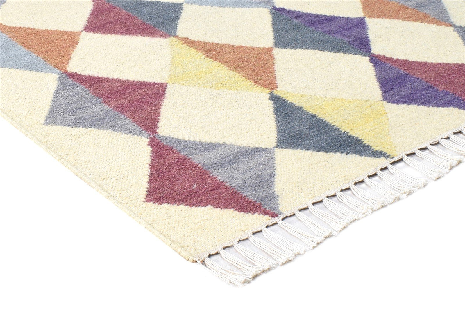 Dhurrie Multi Color Wool Rug 3' X 5' Modern Scandinavian Triangles Small Carpet 