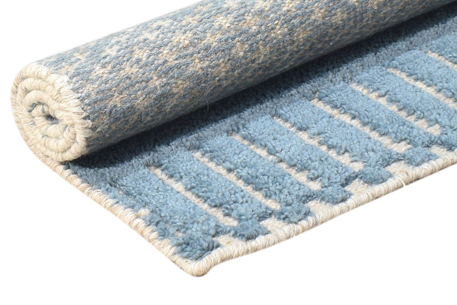 Blue Wool Rug 2' X 3' Modern Hand Knotted Scandinavian Abstract Small Carpet 