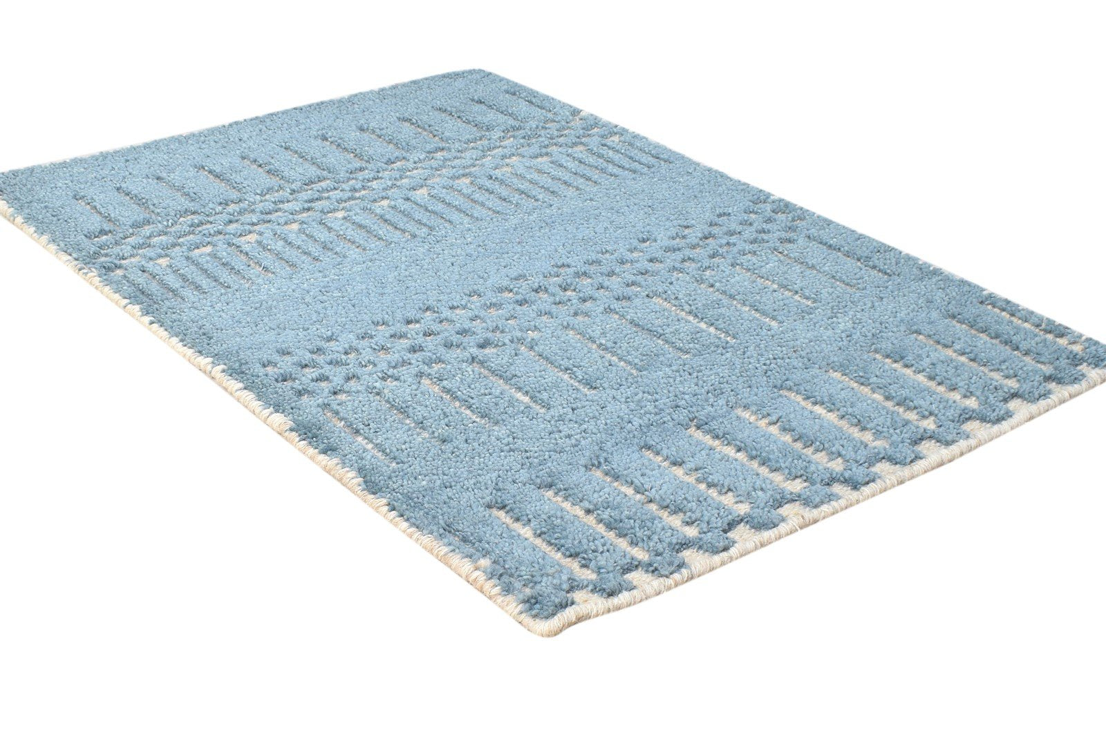 Blue Wool Rug 2' X 3' Modern Hand Knotted Scandinavian Abstract Small Carpet 