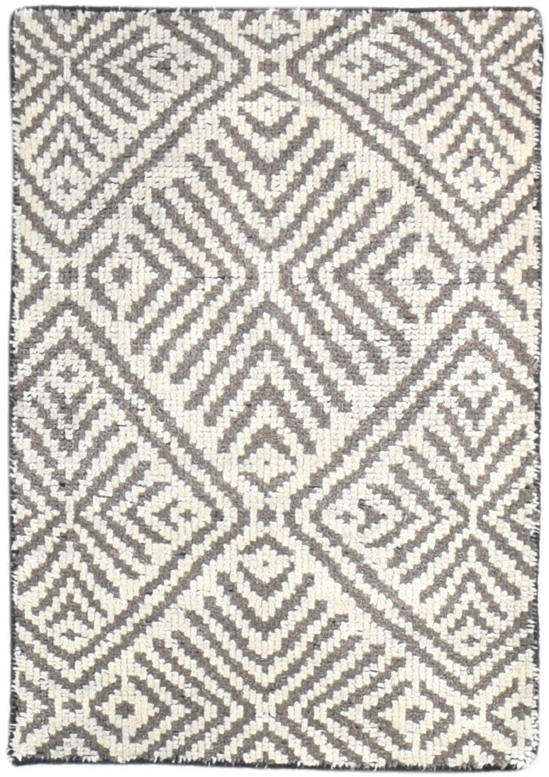 Wool Grey Rug 2' X 3' Modern Hand Knotted Scandinavian Nordic Small Carpet 