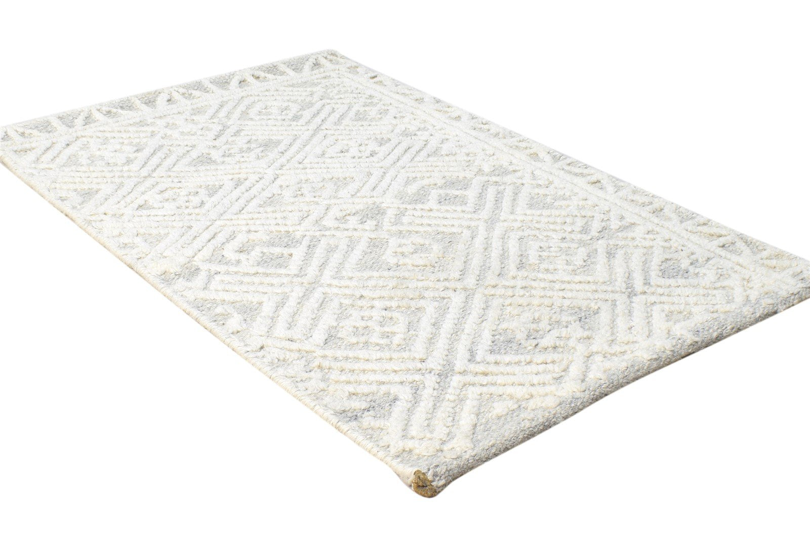 2' X 3' Rug Wool Cream Modern Hand Knotted Scandinavian Nordic Small Carpet 