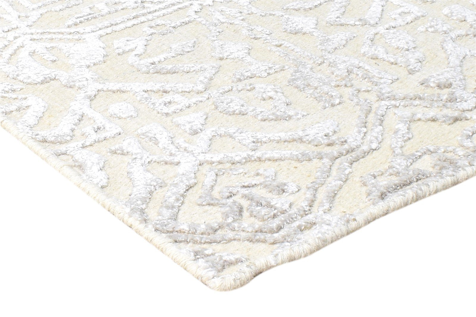 Wool Silk Cream Rug 2X3 Modern Hand Knotted Scandinavian Nordic Small Carpet 