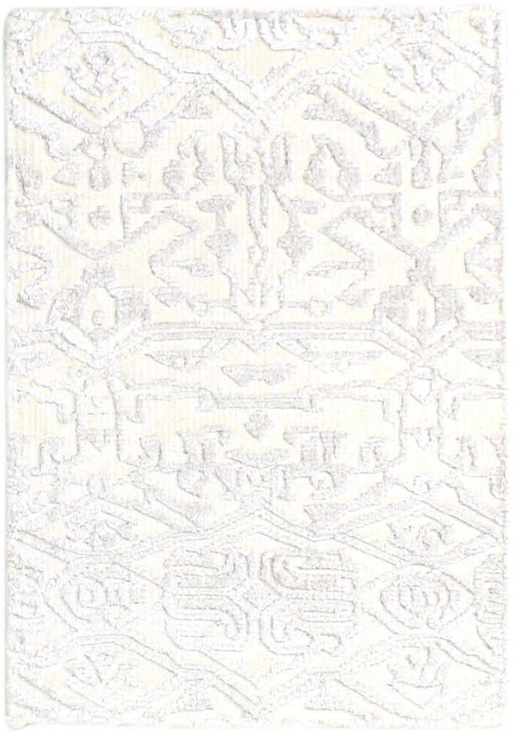 Wool Silk Cream Rug 2X3 Modern Hand Knotted Scandinavian Nordic Small Carpet 