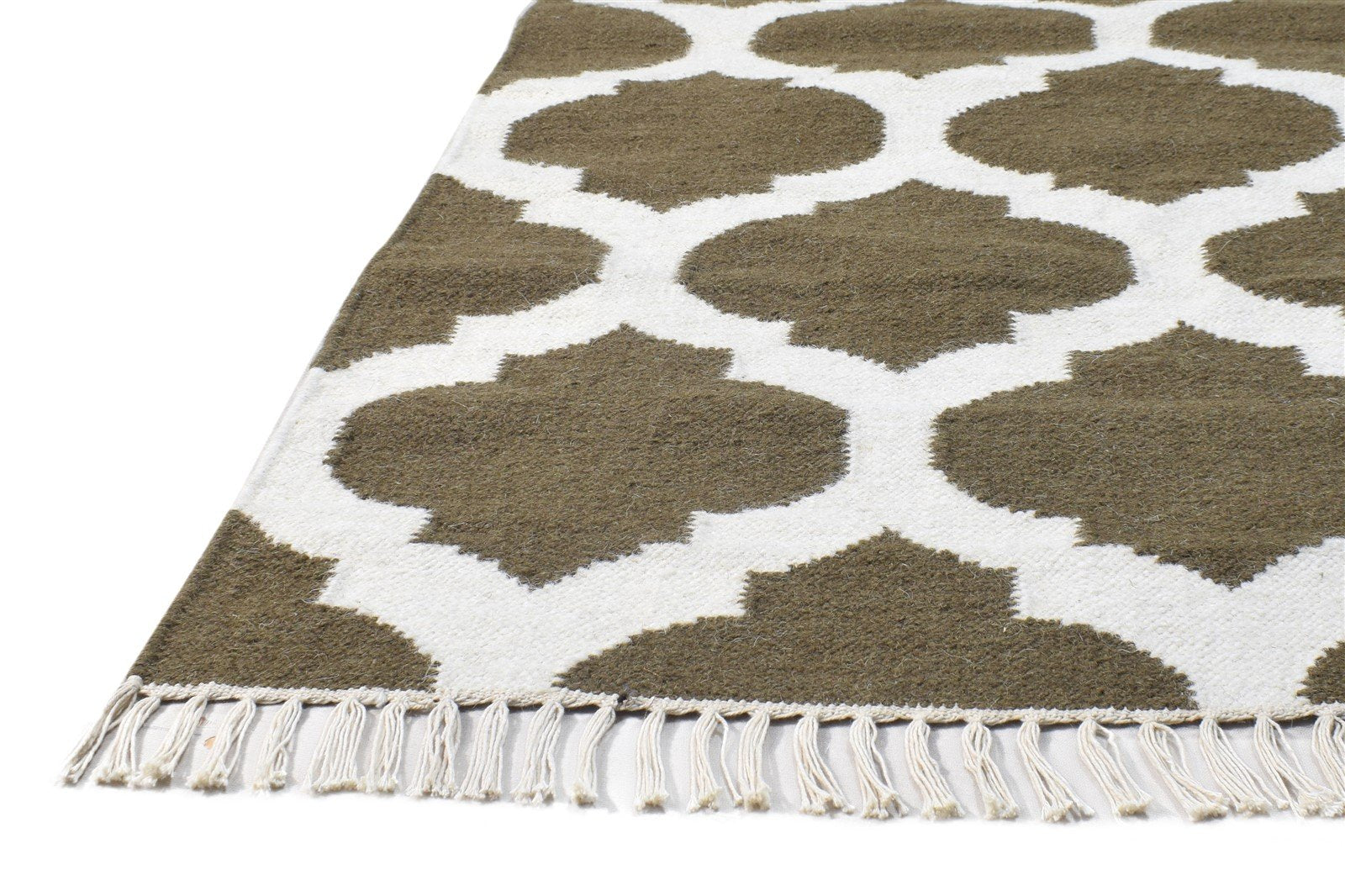 Dhurrie Brown Wool Rug 3' X 5' Modern Moroccan Scroll Tile Small Carpet 