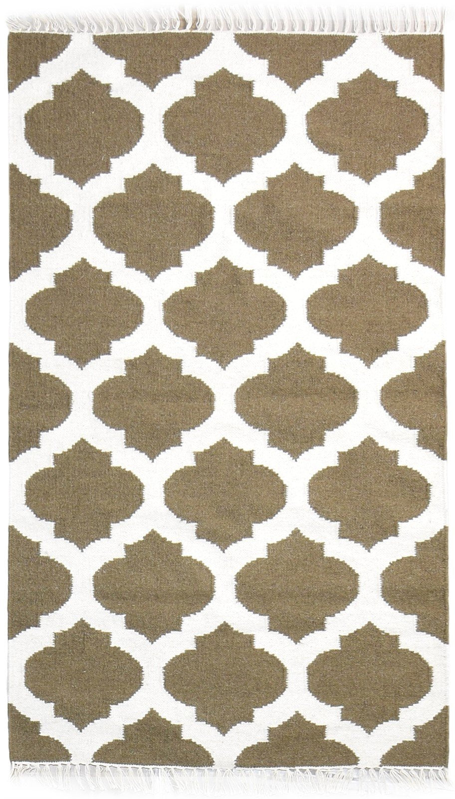 Dhurrie Brown Wool Rug 3' X 5' Modern Moroccan Scroll Tile Small Carpet 