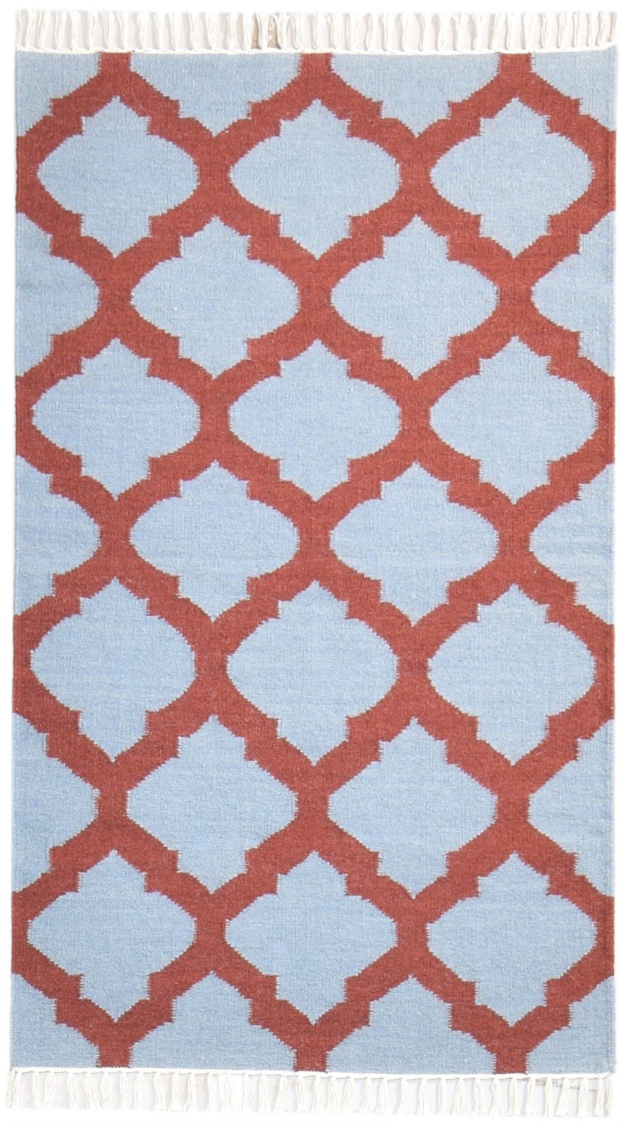 Blue Wool Rug 3' X 5' Modern Dhurrie Moroccan Scroll Tile Small Carpet 