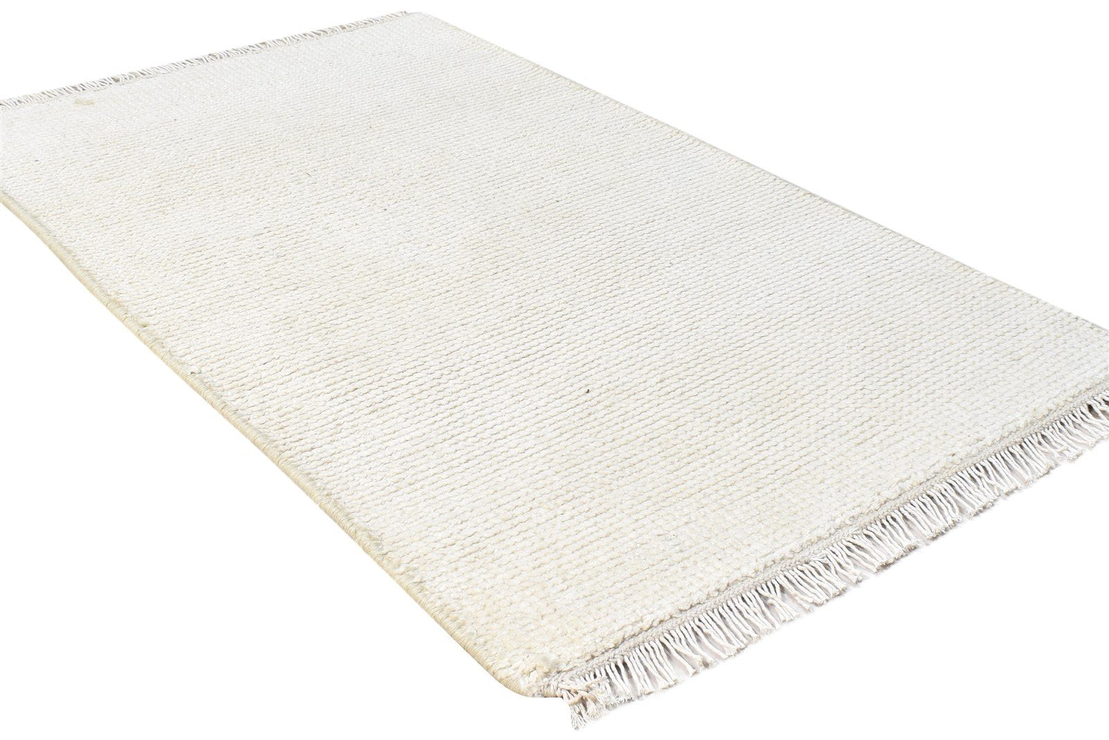 2' X 3' Rug Wool Off-White Modern Hand Knotted Scandinavian Solid Small Carpet 