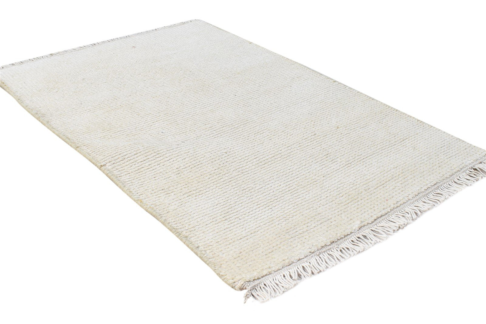 Wool Off-White Rug 2' X 3' Modern Hand Knotted Scandinavian Solid Small Carpet 