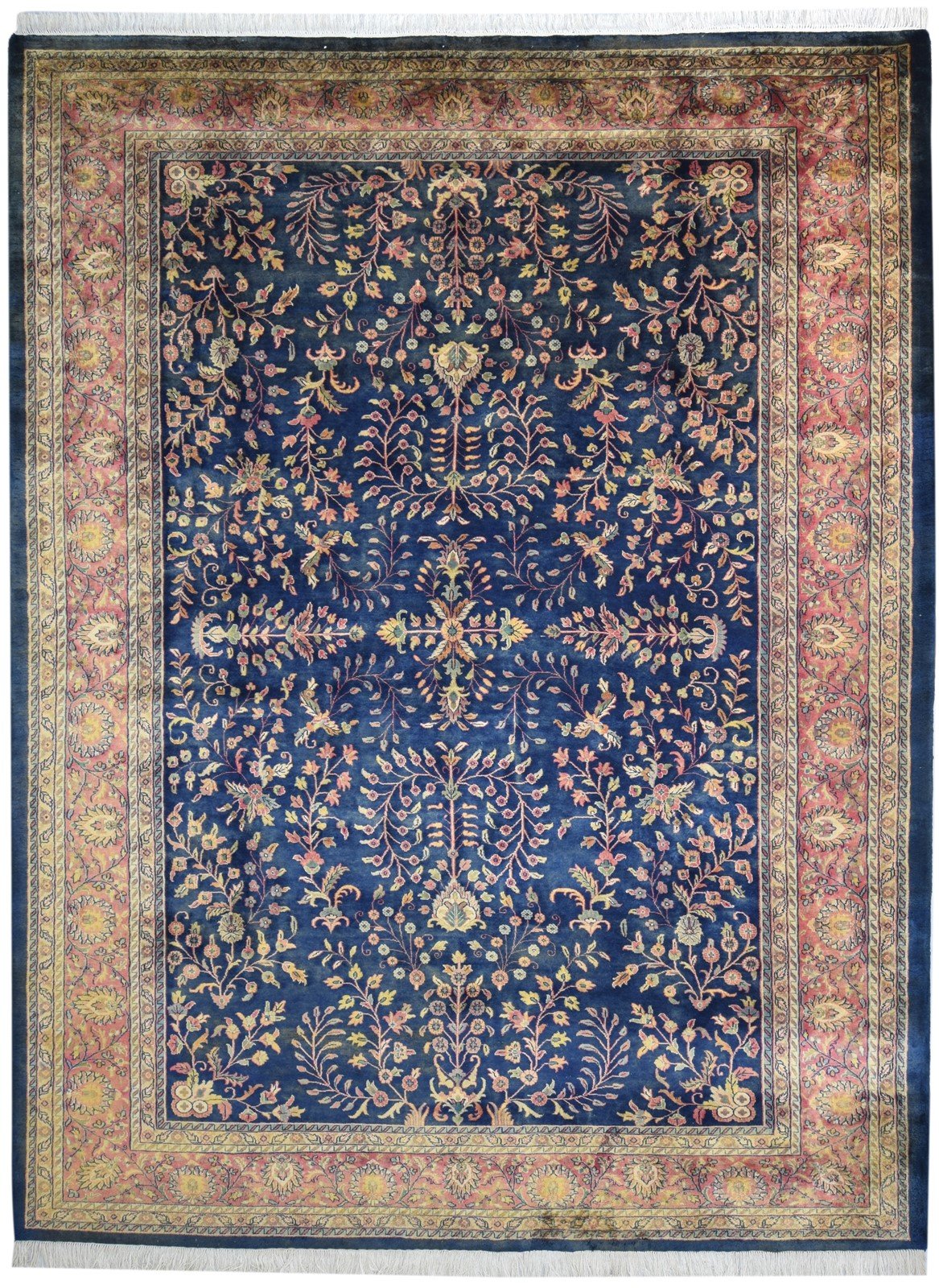 Blue Wool Rug 8' X 11' Persian Hand Knotted Sarouk-Indian Oriental Large Carpet 