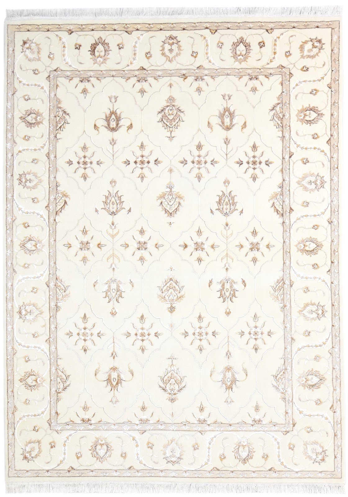 Hand Knotted Cream Wool / Silk Rug 6X8 Persien Abbuson Oriental Room Size 