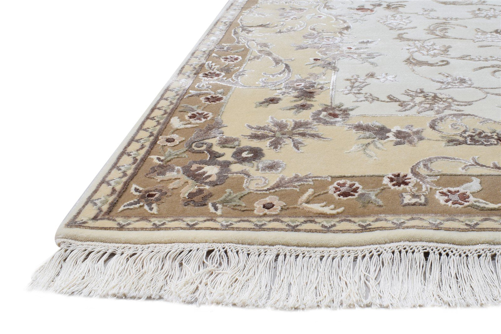 Beige Wool / Silk Rug 6X8 Persian Hand Knotted Abbuson Oriental Room Size 