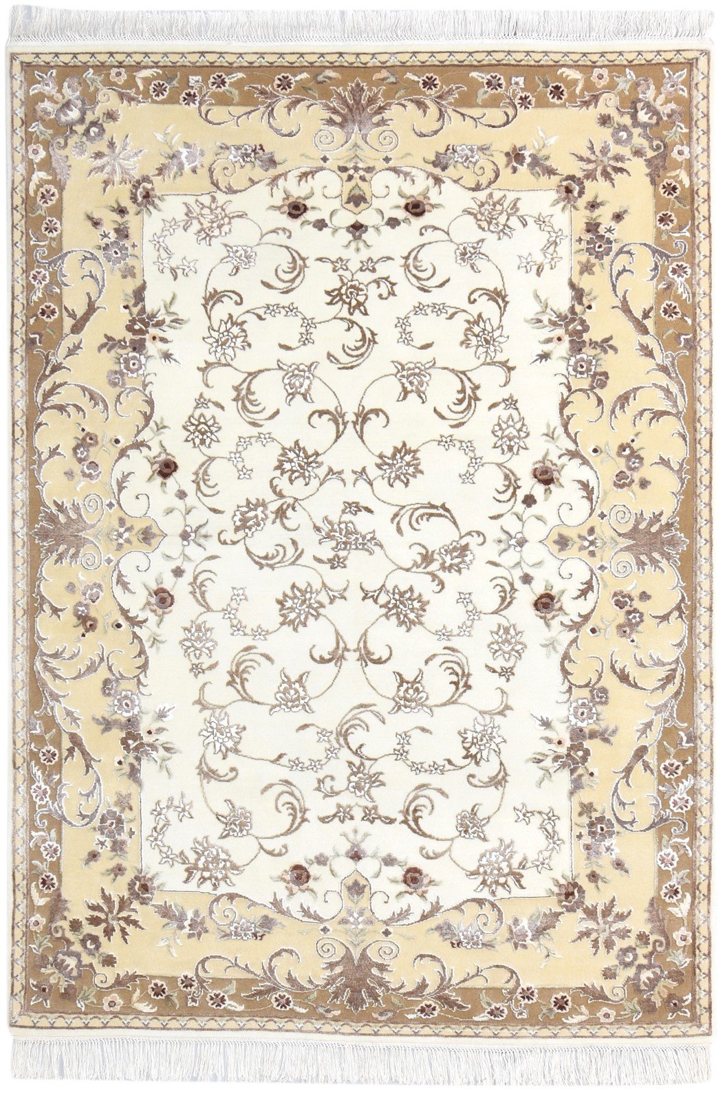 Beige Wool / Silk Rug 6X8 Persian Hand Knotted Abbuson Oriental Room Size 