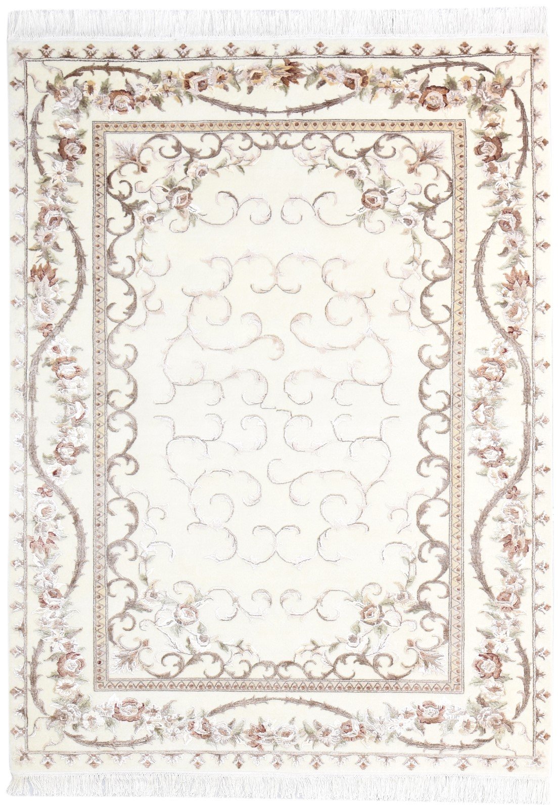 Wool / Silk Ivory Rug 6X8 Persian Hand Knotted Abbuson Oriental Room Size 