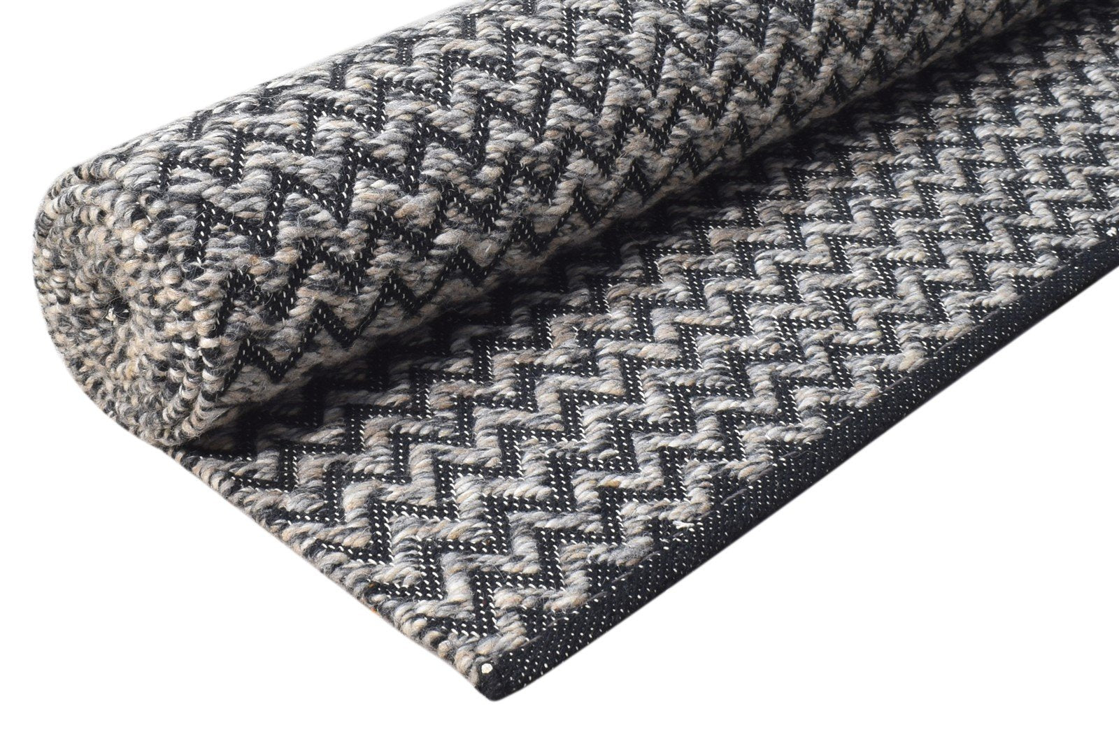 5' X 8' Rug Wool Black Modern Dhurrie Scandinavian Chevron Room Size Carpet 