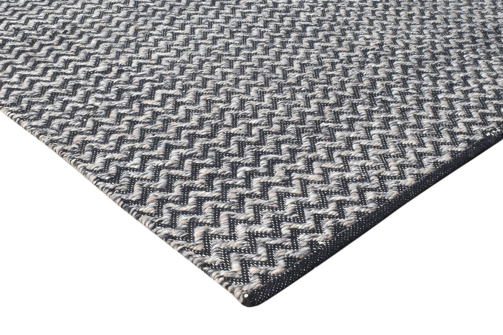 5' X 8' Rug Wool Black Modern Dhurrie Scandinavian Chevron Room Size Carpet 