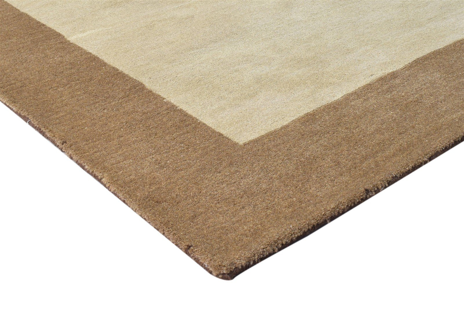 Hand Tufted Beige Wool Rug 5' X 8' Modern Scandinavian Bordered Room Size Carpet 