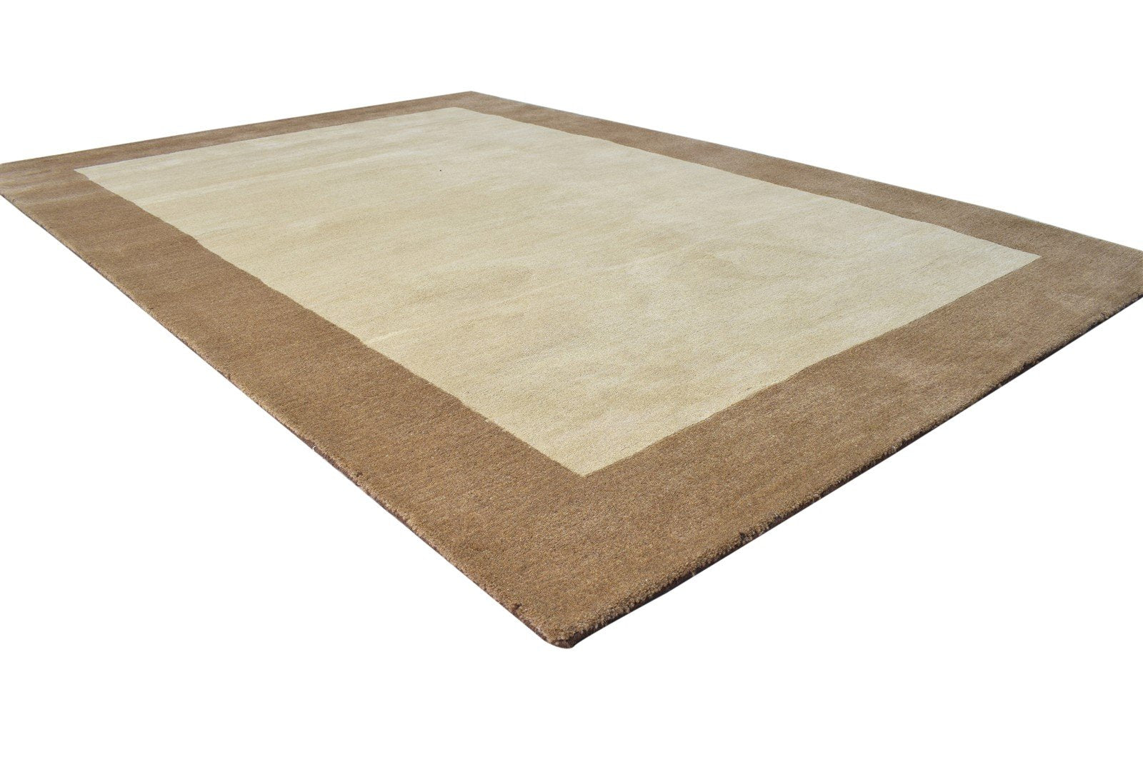 Hand Tufted Beige Wool Rug 5' X 8' Modern Scandinavian Bordered Room Size Carpet 