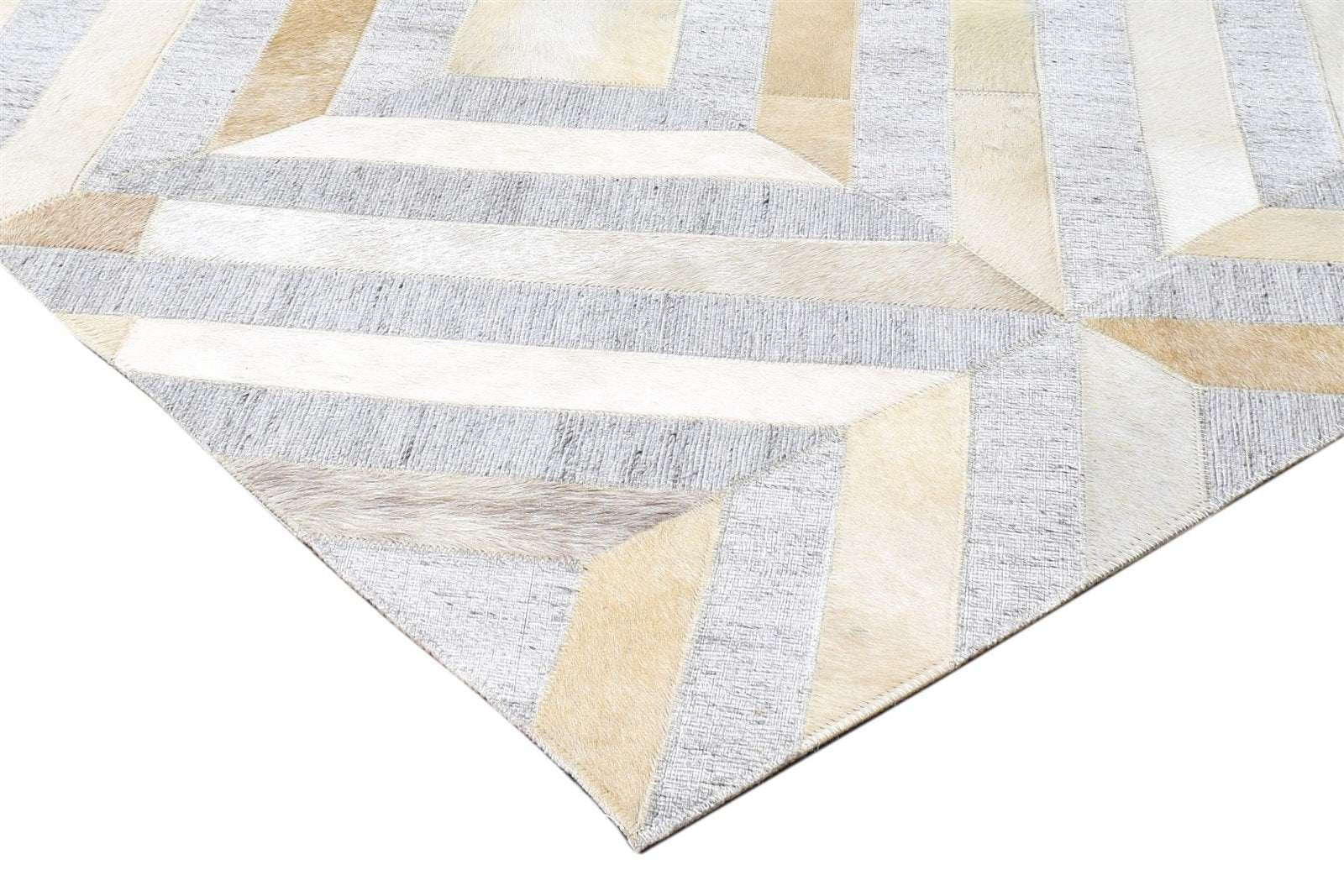 Leather / Cotton Beige Rug 4X4 Modern Hand Woven Moroccan Geometric Room Size 