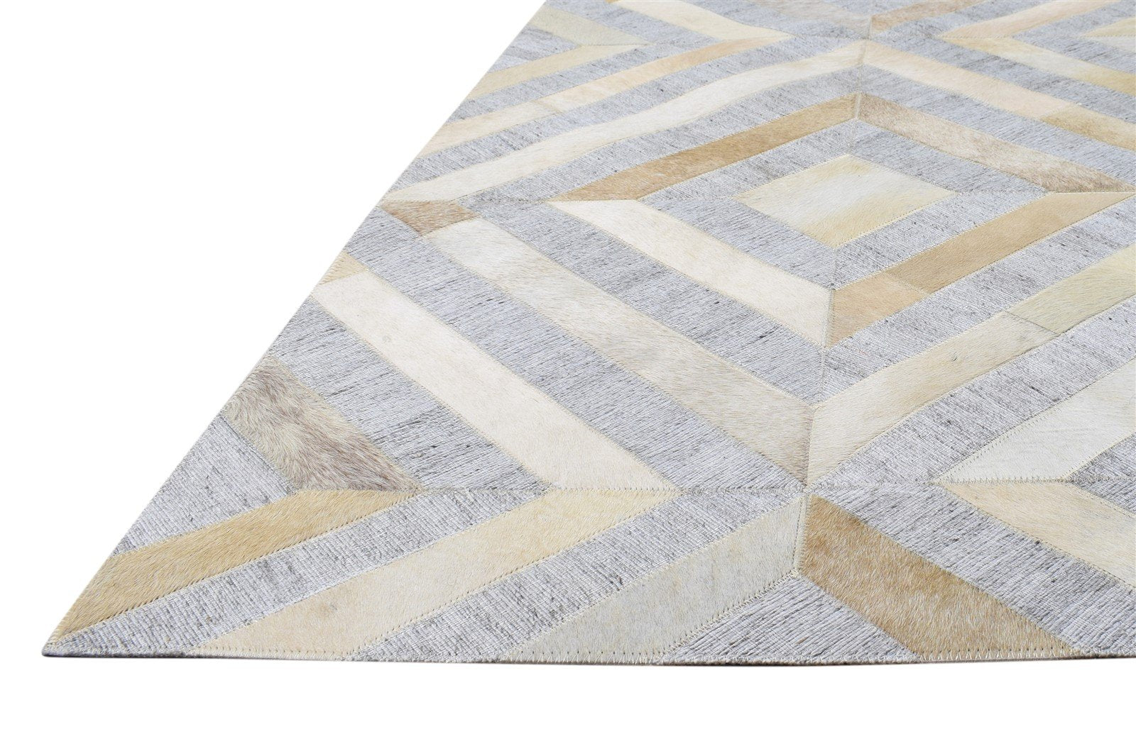 Leather / Cotton Beige Rug 4X4 Modern Hand Woven Moroccan Geometric Room Size 