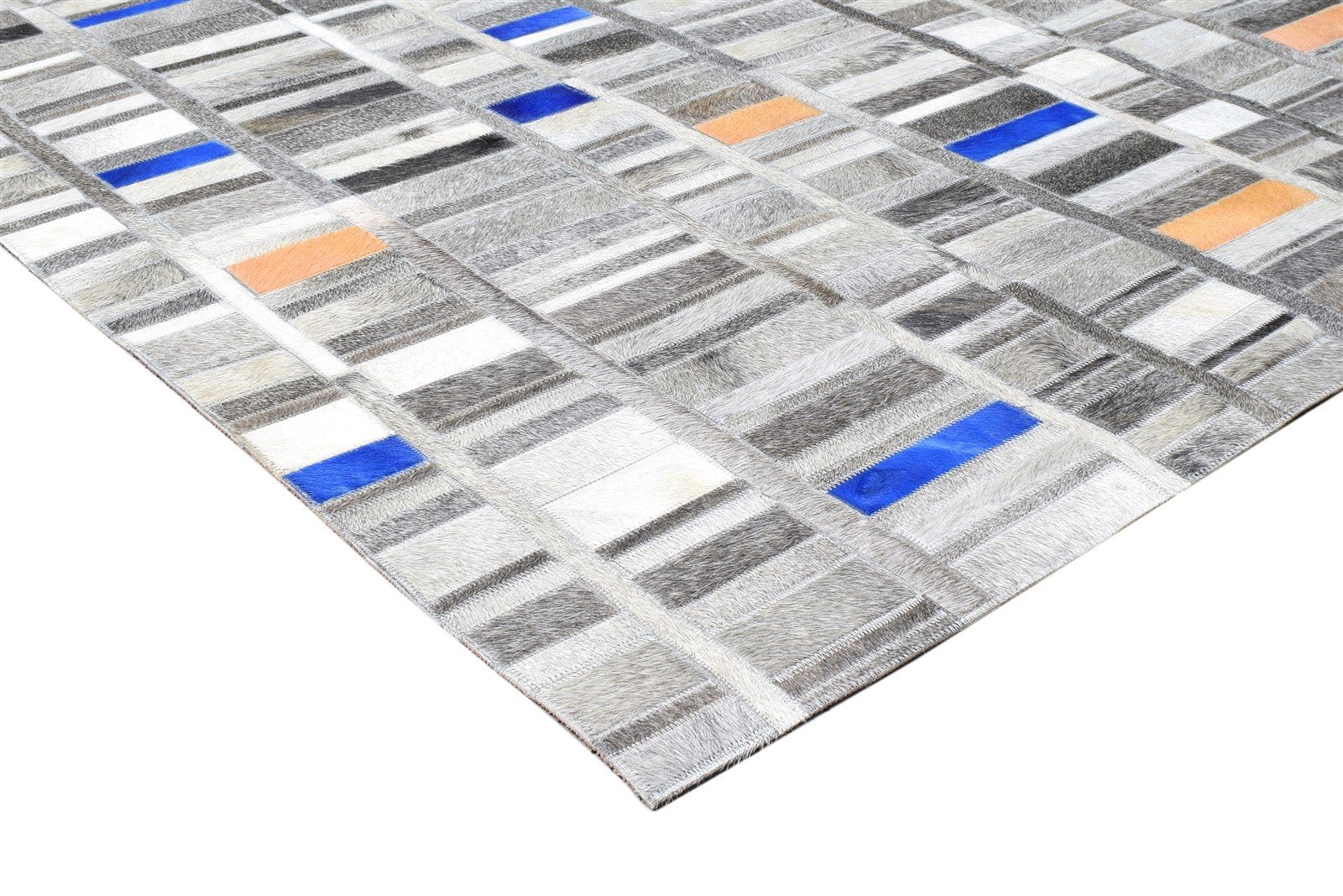 Hand Woven Grey Leather Rug 5X8 Modern Scandinavian Geometric Room Size Carpet 