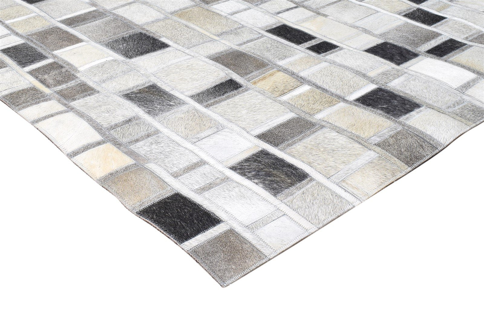 Hand Woven Grey Leather Rug 5' X 8' Modern Moroccan Geometric Room Size Carpet 