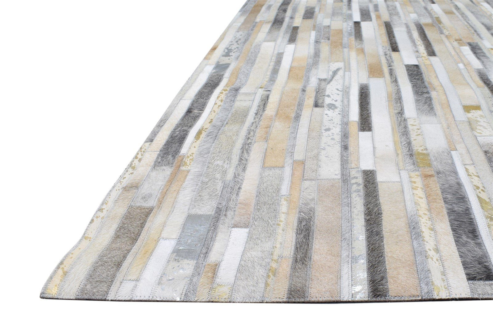 Beige Leather Rug 5X8 Modern Hand Woven Scandinavian Abstract Room Size Carpet 