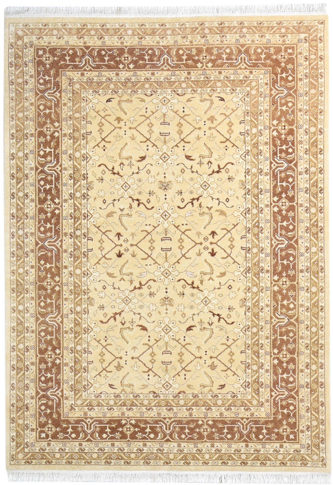 Beige Wool Rug 6' X 8' Persian Hand Knotted Agra Oriental Room Size Carpet 