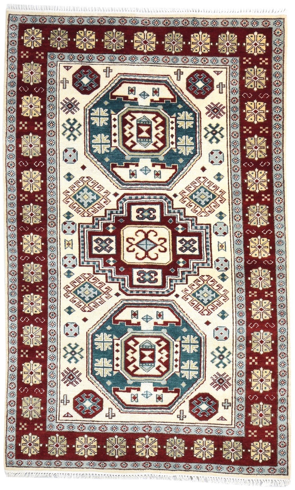 Wool Cream Rug 5' X 8' Persien Hand Knotted Kazak Oriental Room Size Carpet 