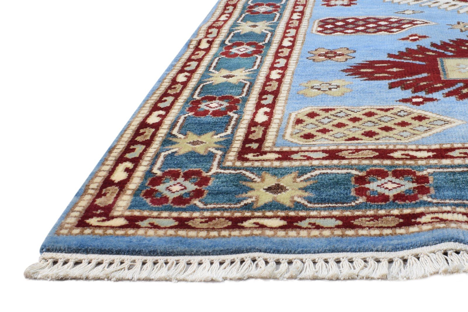 Hand Knotted Blue Wool Rug 5' X 8' Persian Kazak Oriental Room Size Carpet 