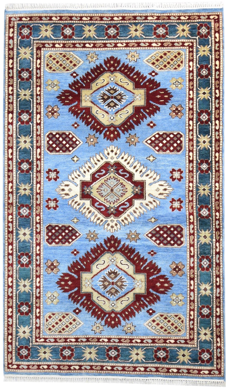 Hand Knotted Blue Wool Rug 5' X 8' Persian Kazak Oriental Room Size Carpet 