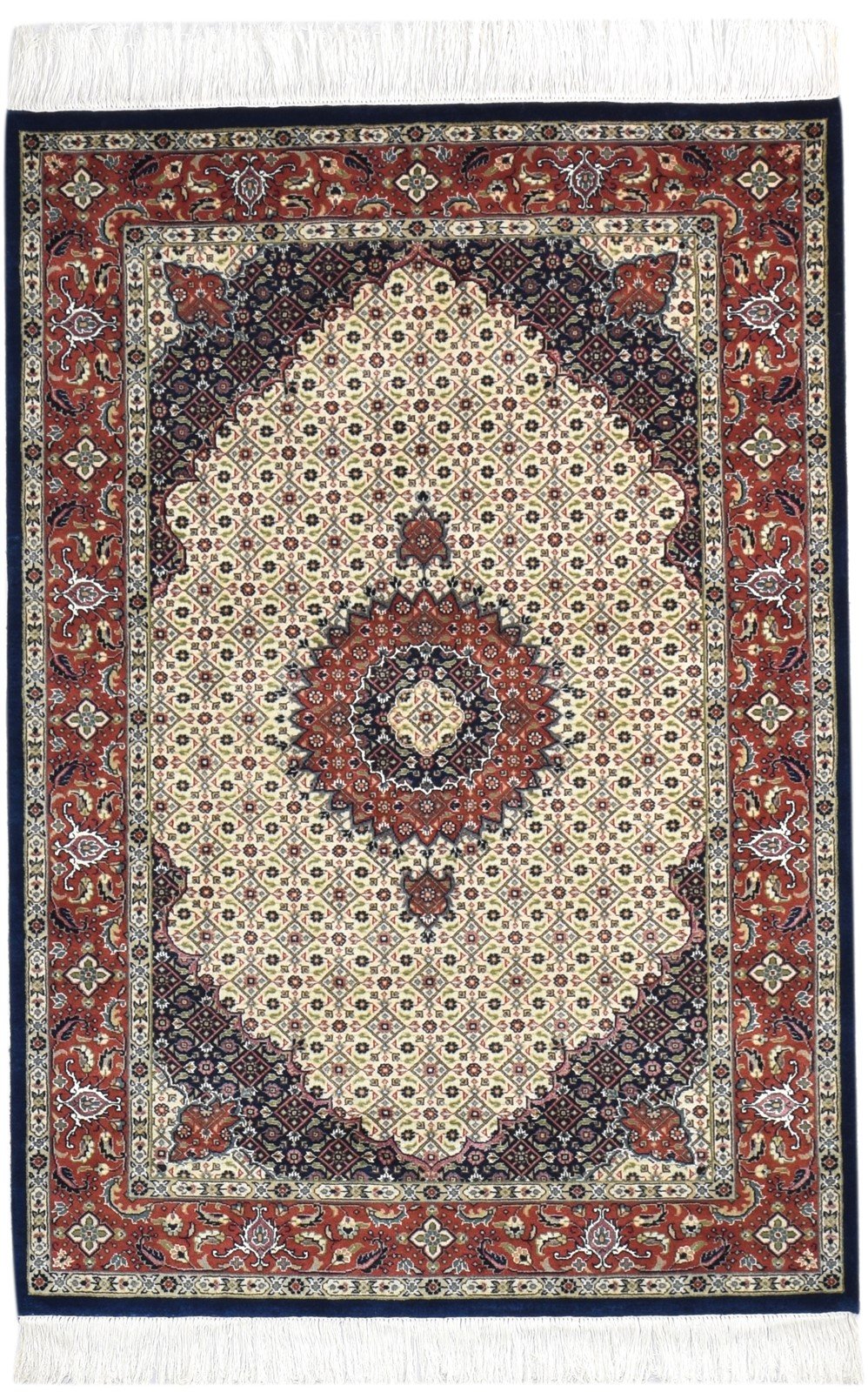 Beige Wool / Silk Rug 4X6 Persien Hand Knotted Kashan Oriental Room Size Carpet 