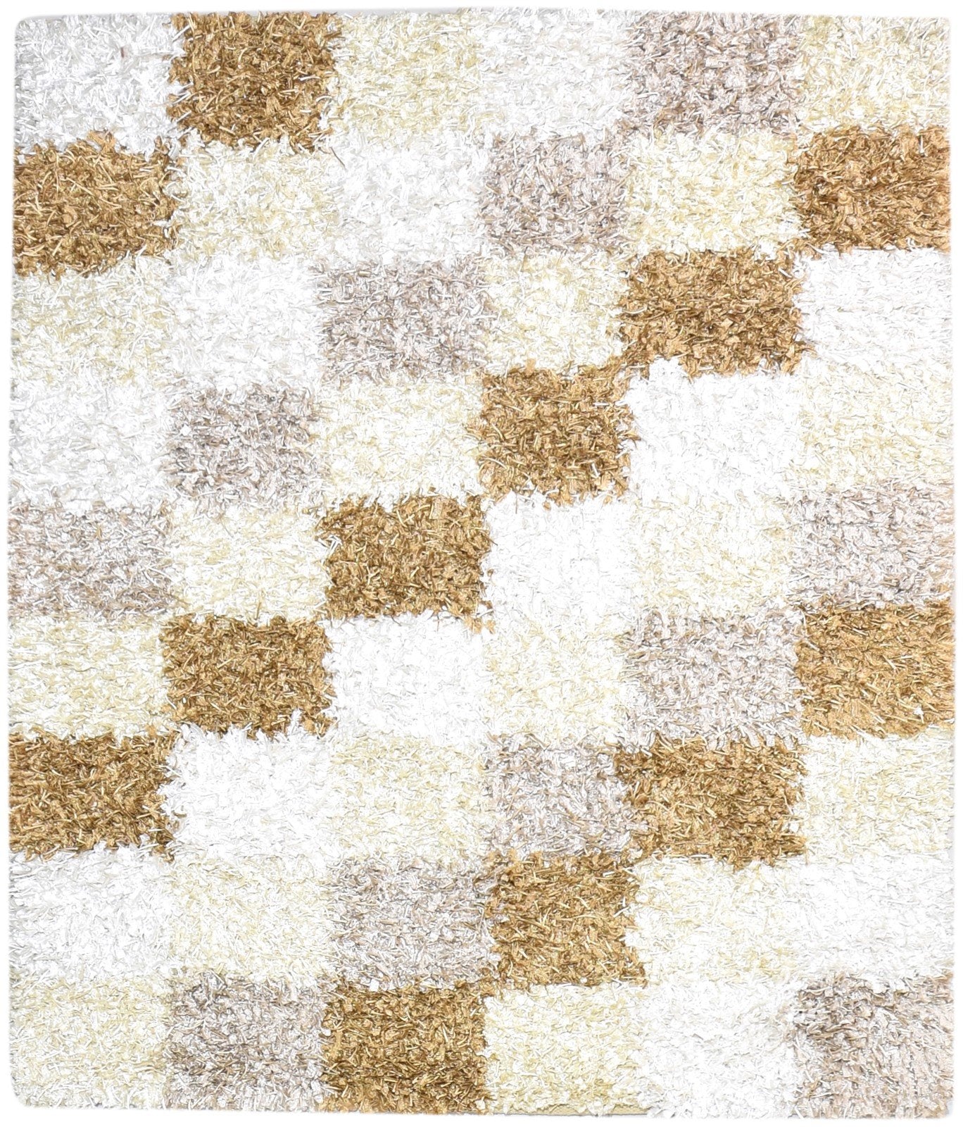 Hand Knotted Beige Polyester Rug 5' X 6' Shag Indian Modern Room Size Carpet 