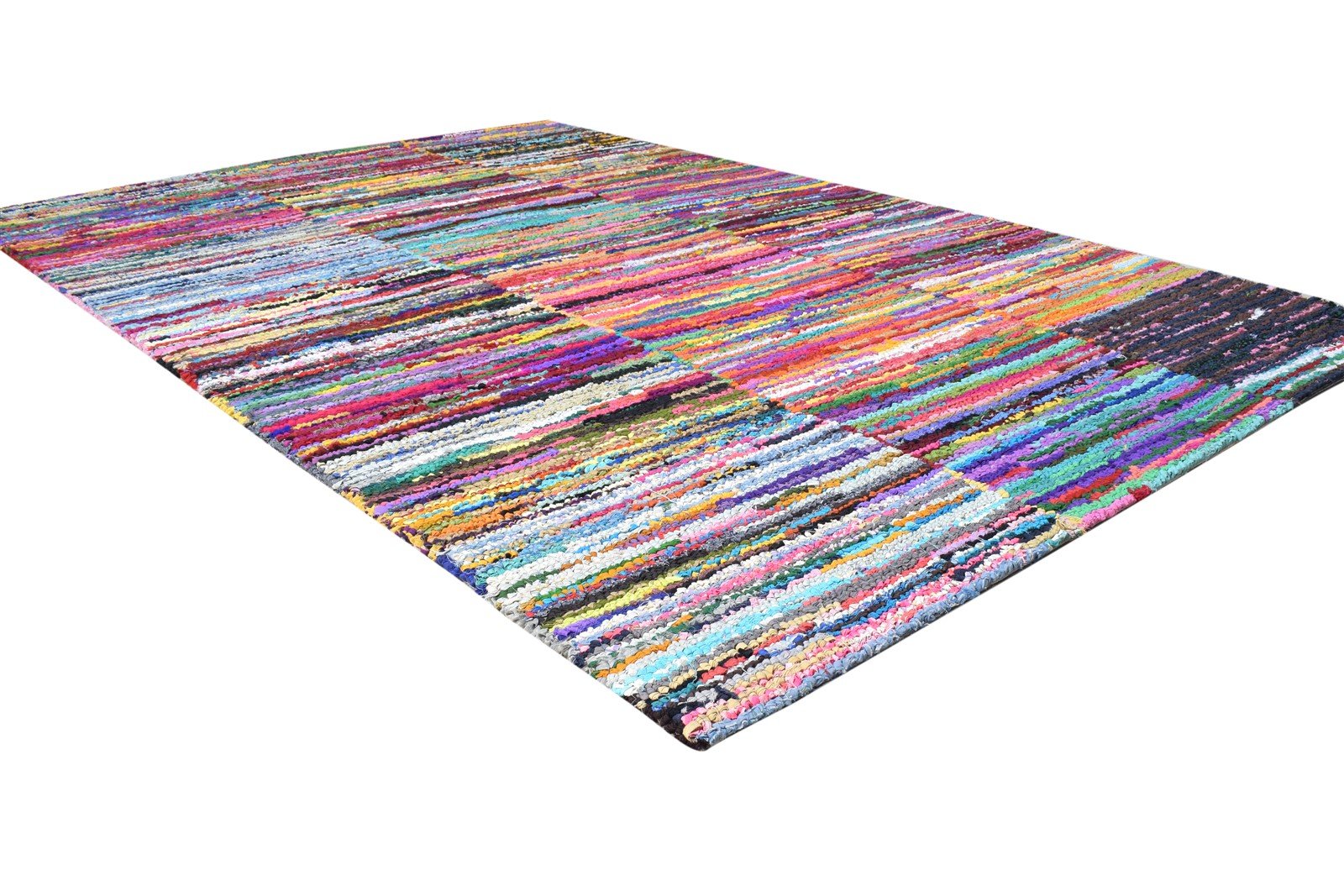 Hand Tufted Colorful Cotton Polyester Rug 5X8 Modern Bohemian Striped Room Size 