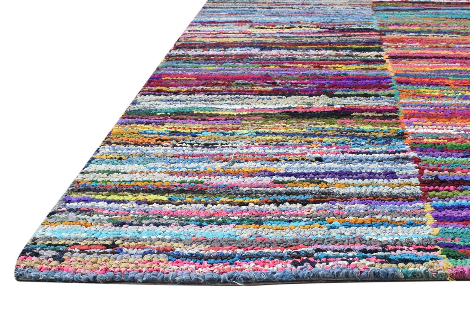 Hand Tufted Colorful Cotton Polyester Rug 5X8 Modern Bohemian Striped Room Size 