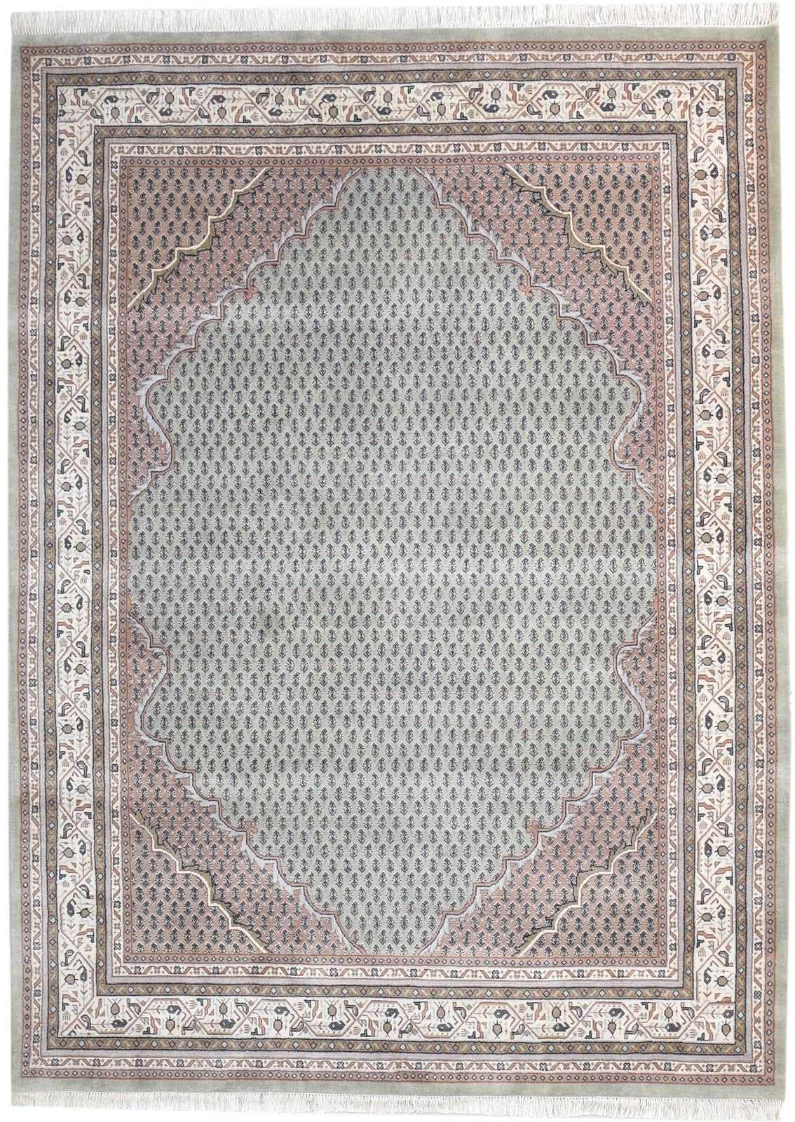 Hand Knotted Grey Wool Rug 6' X 8' Persian Qum Oriental Room Size Carpet 