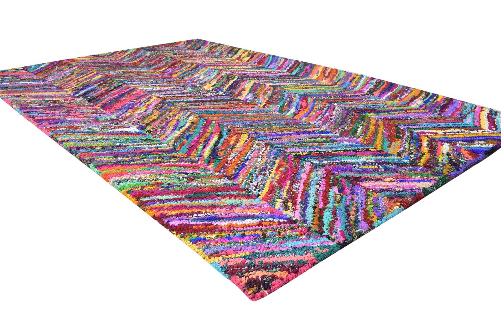 Colorful Cotton Polyester Rug 5X8 Modern Hand Tufted Bohemian Chevron Room Size 