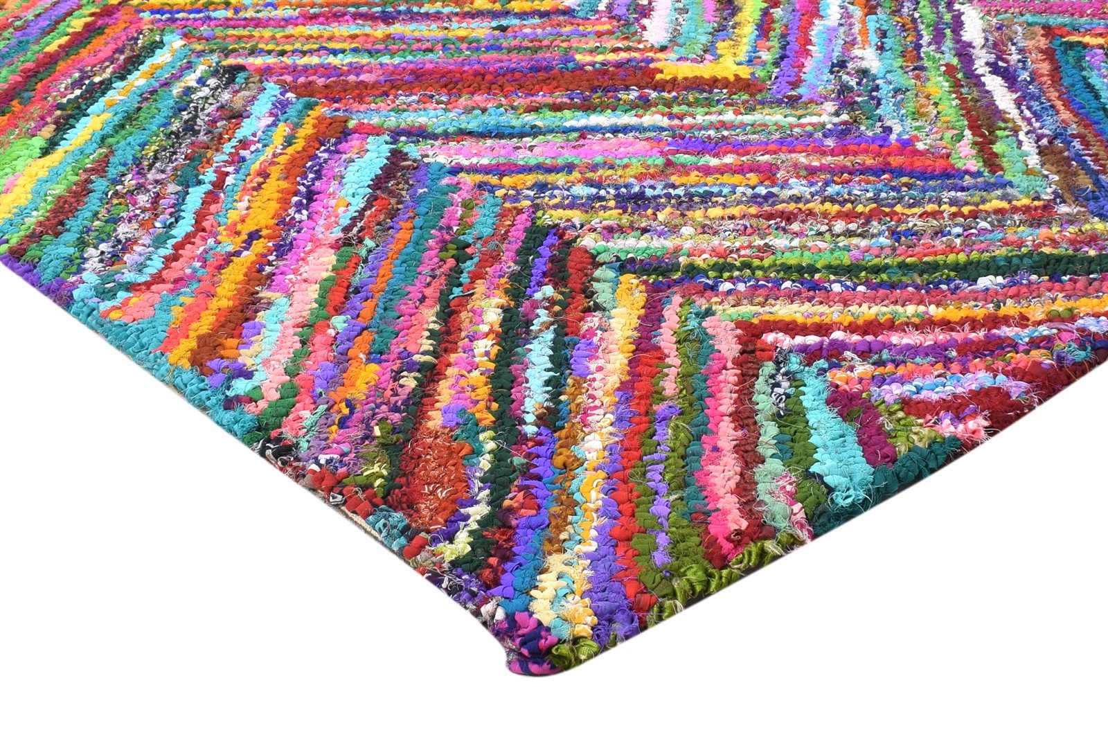 Cotton Polyester Colorful Rug 4X6 Modern Hand Tufted Bohemian Chevron Room Size 