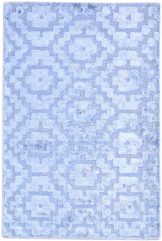 2' X 3' Rug Silk Blue Modern Handloom Scandinavian Nordic Small Carpet 