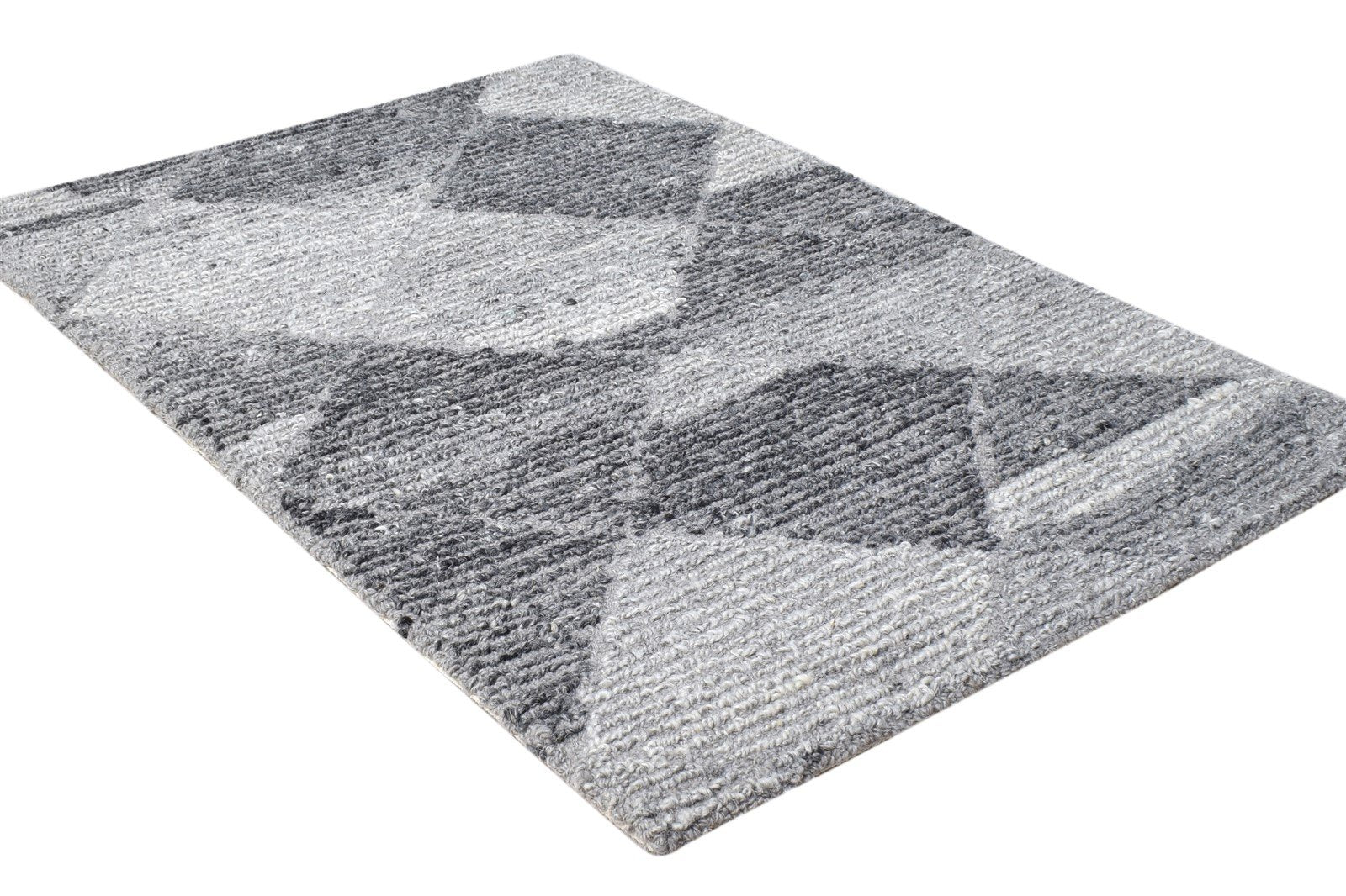 Hand Tufted Charcoal Wool Rug 2' X 3' Modern Scandinavian Diamond Small Carpet 