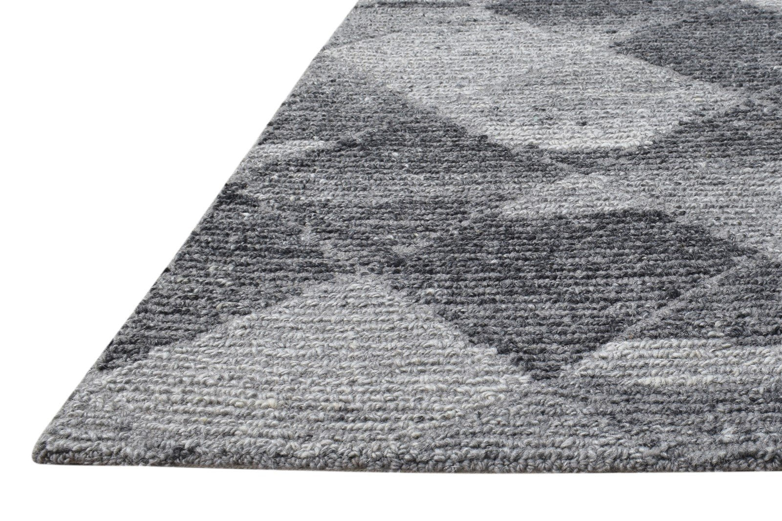 Hand Tufted Charcoal Wool Rug 2' X 3' Modern Scandinavian Diamond Small Carpet 