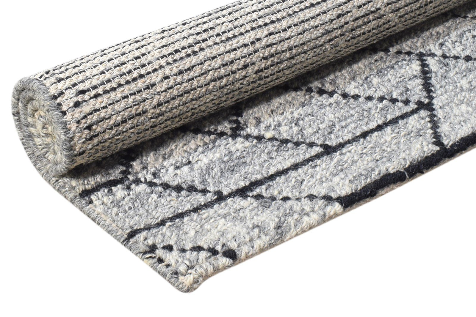 Grey Wool Rug 2' X 3' Modern Handloom Scandinavian Nordic Small Carpet 