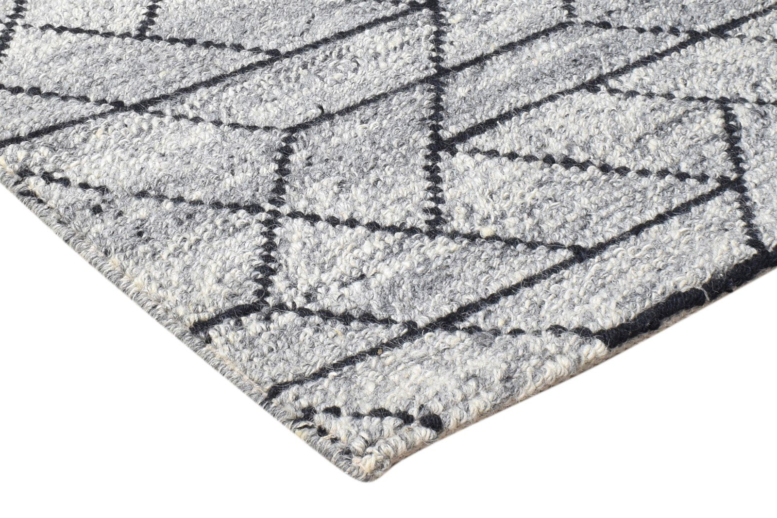 Grey Wool Rug 2' X 3' Modern Handloom Scandinavian Nordic Small Carpet 