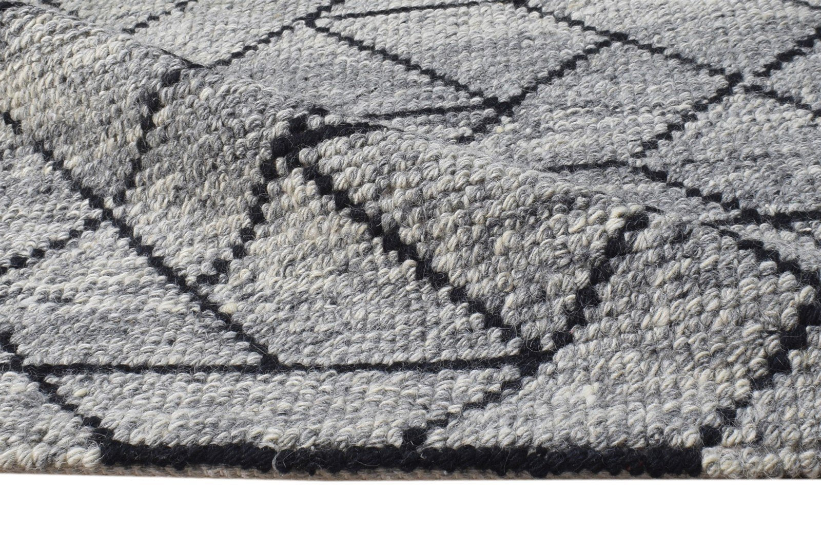 Grey Wool Rug 2' X 3' Modern Handloom Scandinavian Nordic Small Carpet 