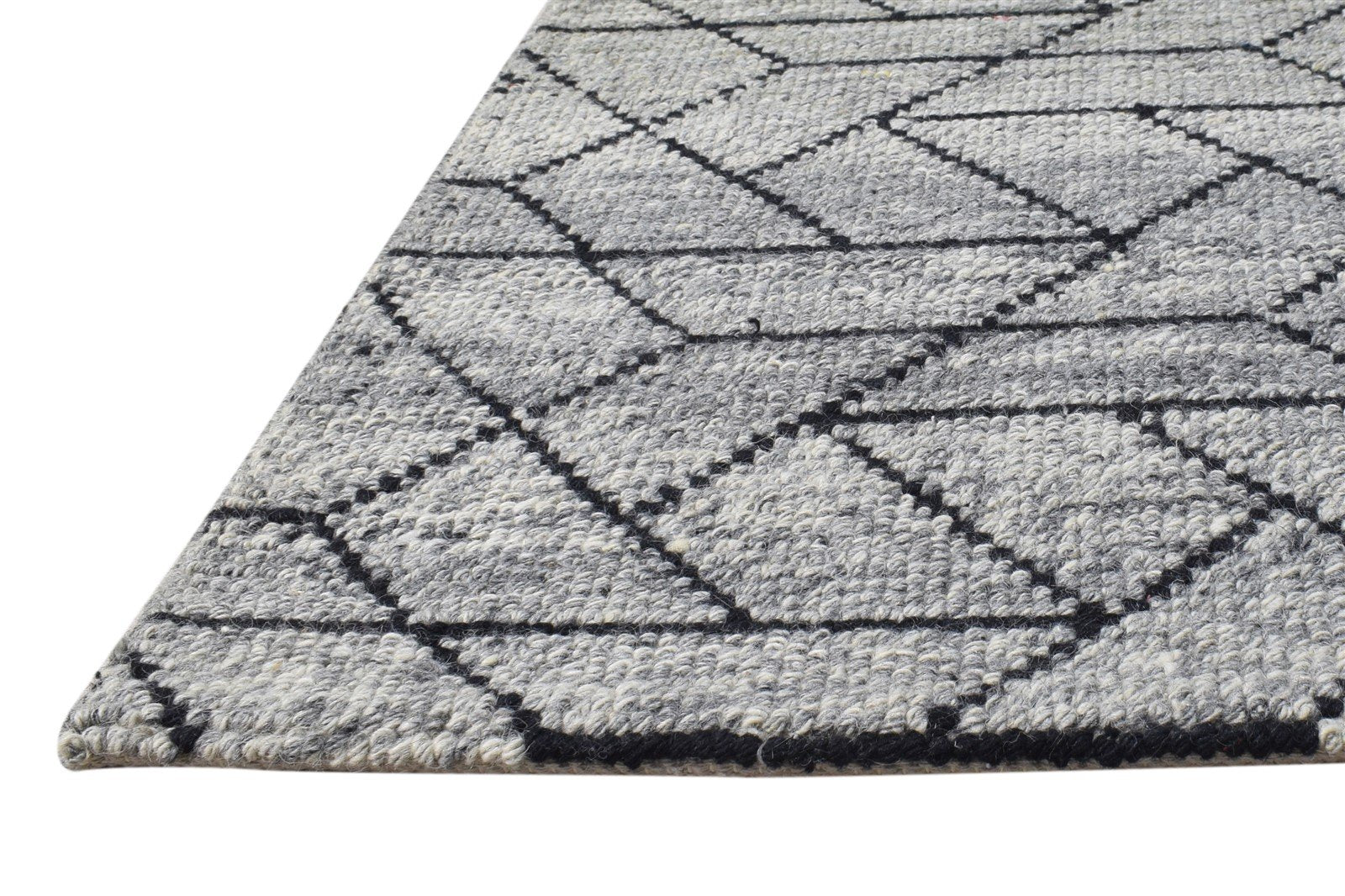 Grey Wool Rug 2' X 3' Modern Handloom Scandinavian Nordic Small Carpet 