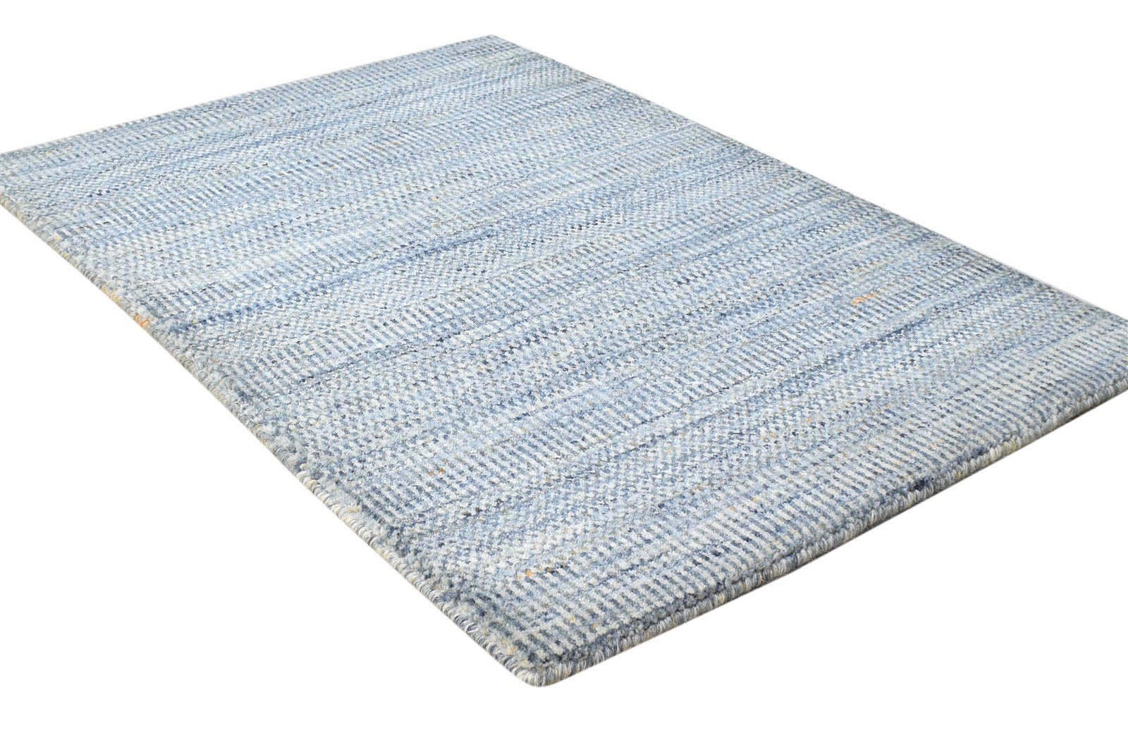 Handloom Blue Wool Rug 2' X 3' Modern Agra Grass Trellis Small Carpet 